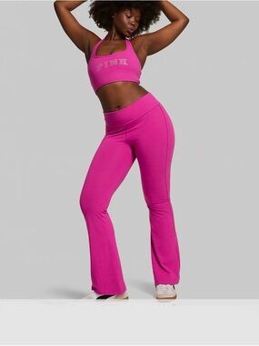VS PINK fold over flare leggings pink fire shine